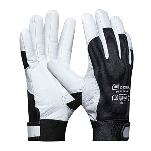 Gebol Uni Fit Thermo | Winterarbeitshandschuhe aus Ziegenleder mit Klettverschluss | Thermohandschuhe mit kälteisolierendem, warmem Futter | Für Herren | Größe L (Gr 9) | Weiß-Schwarz | 1 Paar von Gebol