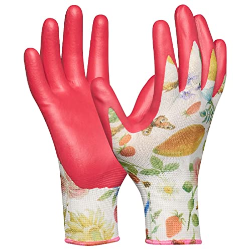 Gebol Gardeluxe „bee-friendly“ Flower&Fruit | 1 Paar | Gr. 7/S | Gartenhandschuhe im Bienen-Design | Limited Edition | sehr weiche Beschichtung | angenehme Passform | für Damen | rosa, bunt von Gebol