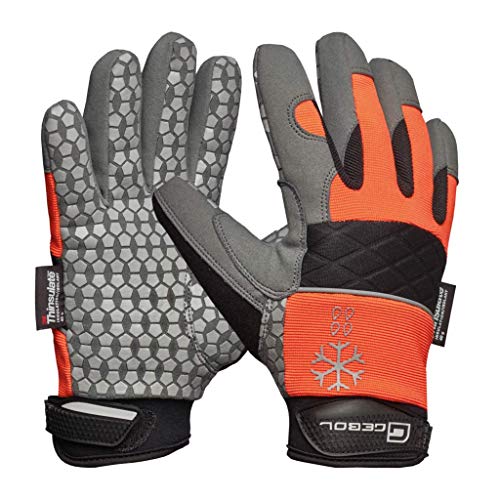 Gebol Master Thermo | Arbeitshandschuhe mit Nässeschutz-Membran und kälteisolierendem Futter für den Winter | Schutzhandschuhe im Leder-Look für Herren | Größe XXL (Gr 11) | Orange-Schwarz | 1 Paar von Gebol