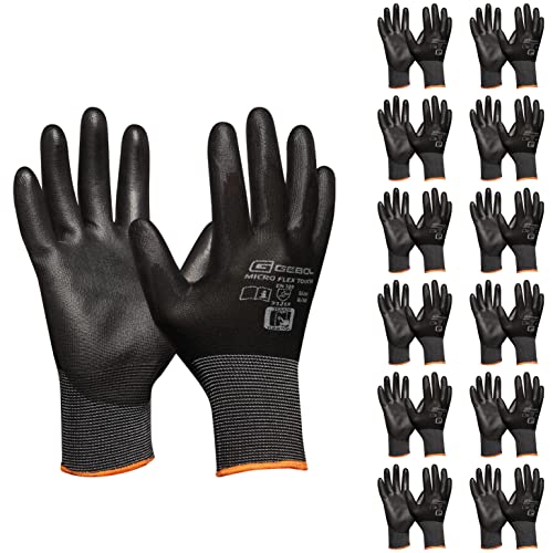 Gebol Micro Flex Touch 12er Set | Arbeitshandschuhe mit Touchfunktion | leichte Schutzhandschuhe mit Feingefühl | Damen und Herren | Größe XXL (Gr 11) | Schwarz | 12 Paar Multipack von Gebol