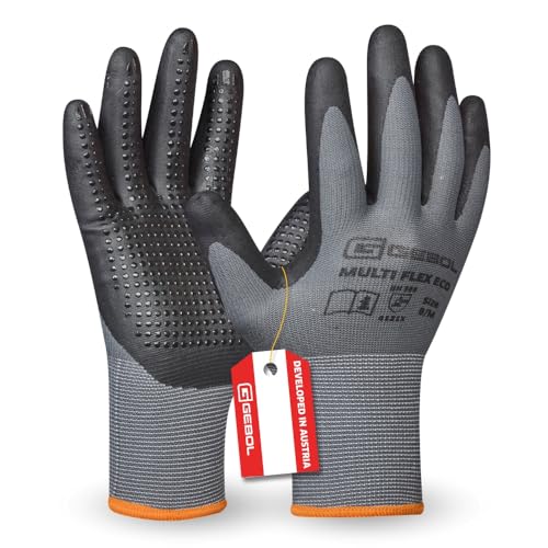Gebol Multi Flex Eco | Arbeitshandschuhe mit Noppen | Nitrilhandschuhe für einen sicheren Griff | Für Herren | Größe L (Gr 9) | Grau | 1 Paar von Gebol