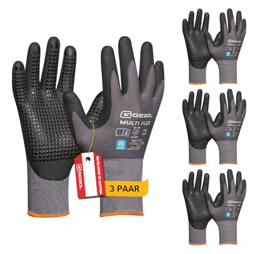 Gebol Multi Flex, 3 Paar Arbeitshandschuhe Herren, Montagehandschuhe mit Nitril-Beschichtung & Noppen, atmungsaktiv für Präzisions- & Reparaturarbeiten, Gr.M (Gr. 8), Grau Gebol Multi Flex, 3 Paar Arbeitshandschuhe Herren, Montagehandschuhe mit Nitril-Beschichtung & Noppen, atmungsaktiv für Präzisions- & Reparaturarbeiten, Gr.M (Gr. 8), Grau von Gebol