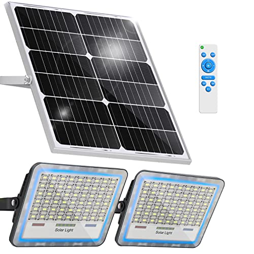 Gebosun 2er Pack Solar Flutlicht, mit Fernbedienung, Abenddämmerung bis Morgendämmerung, 6000K, IP67 wasserdicht, perfekt für Scheune, Lager, Hinterhof (200W) von Gebosun