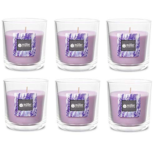 Duft-Kerzenglas 65/70 mm Set 6 Stk. Duftglas Duftkerze Duftkerzen-Glas Teelichter Duftlichter Lavender Fields von Gebr. Müller Kerzenfabrik AG