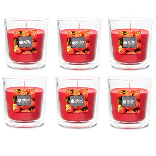 Duft-Kerzenglas 65/70 mm Set 6 Stk. Duftglas Duftkerze Duftkerzen-Glas Teelichter Duftlichter Strawberry Love von Gebr. Müller Kerzenfabrik AG