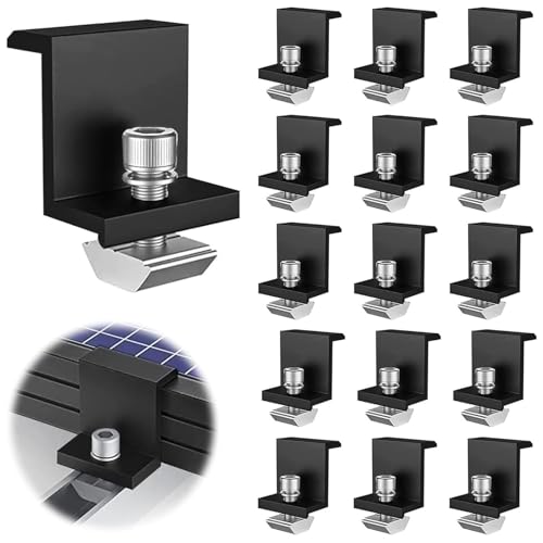 16 Stück Solarmodul Klemmen, 30mm Aluminium PV Modul Endklemmen, Z-Halter Befestigung Solarmodulhalter für Solar Panel, Solarbefestigungen für Dächer Wände Boote Wohnmobile (Schwarz) von Gebrazy