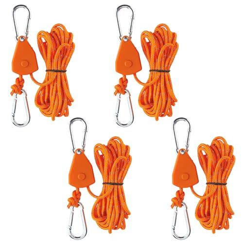 4 Stück Verstellbarer Seil Ratsche, 4m Abspannseile mit Seilspanner, 4mm Leichte Abspannleine Zeltschnur Einstellbare Seilratsche mit Haken für Campingzelte Markisen (Orange) von Gebrazy