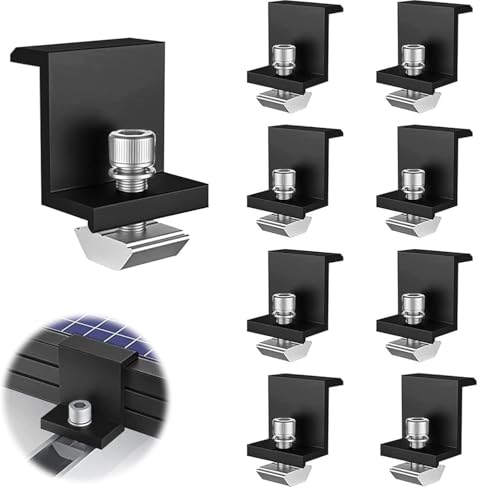 8 Stück Solarmodul Klemmen, 30mm Aluminium PV Modul Endklemmen, Z-Halter Befestigung Solarmodulhalter für Solar Panel, Solarbefestigungen für Dächer Wände Boote Wohnmobile (Schwarz) von Gebrazy