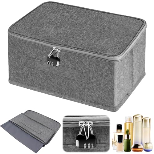 Abschließbare Box, Medikamenten Aufbewahrungs Boxs,Boxen Aufbewahrung, Medizinbox mit Zahlenschloss, Faltbare Stoffbox mit Griffen, Verschließbare Box Für Kleidung Süßigkeiten, Spielzeug (Large) von Gebrazy