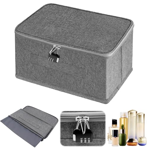 Abschließbare Box, Medikamenten Aufbewahrungs Boxs,Boxen Aufbewahrung, Medizinbox mit Zahlenschloss, Faltbare Stoffbox mit Griffen, Verschließbare Box Für Kleidung Süßigkeiten, Spielzeug (Small) von Gebrazy