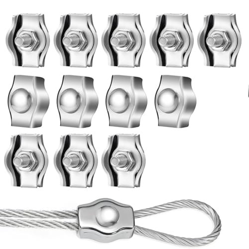 Drahtseilklemme M2,12 Stück M2 Drahtseilklemme,2mm Klemme,Edelstahl Seilklemme,Edelstahl 304 Kabelklemme,Edelstahl 304 Kabelklemme für Drahtseil Stahlseil Wäscheleinenspanner Markise Fixiert (M2) von Gebrazy