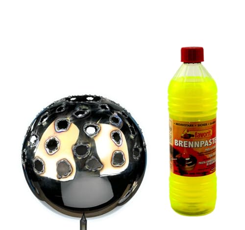 Gartenfackel Feuerkugel – Punkte 13cm Durchmesser + 1Liter Brennpaste von Gebrüder Lomprich