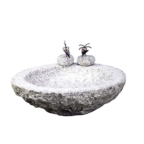 Gebrüder Lomprich Vogelbad aus Granit in Schalenform (mit 2 Vögele am Rand sitzend) von Gebrüder Lomprich