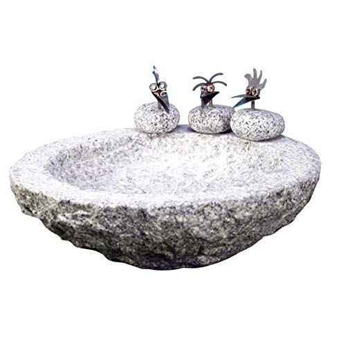 Gebrüder Lomprich Vogelbad aus Granit in Schalenform (mit 3 Vögele am Rand sitzend) von Gebrüder Lomprich