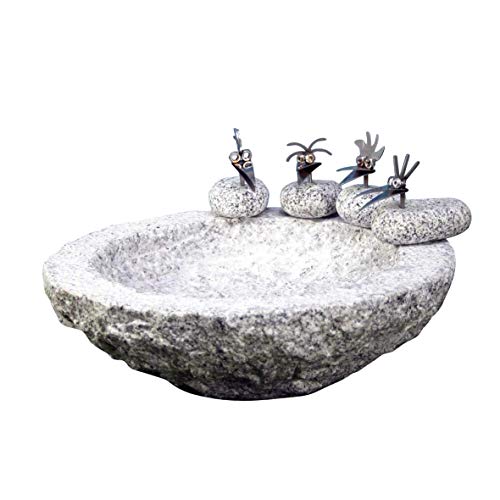 Gebrüder Lomprich Vogelbad aus Granit in Schalenform (mit 4 Vögele am Rand sitzend) von Gebrüder Lomprich