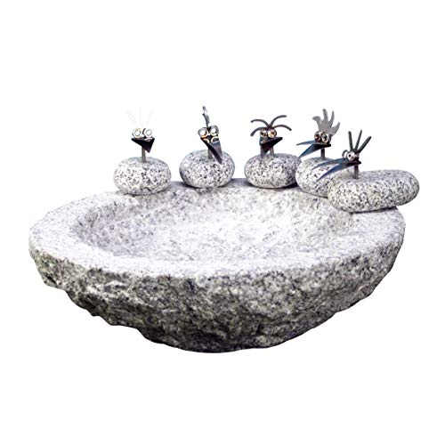 Gebrüder Lomprich Vogelbad aus Granit in Schalenform (mit 5 Vögele am Rand sitzend) von Gebrüder Lomprich