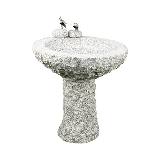 Gebrüder Lomprich Vogelbad aus Granit mit Fuß (2 Steinvögel am Rand sitzend) von Gebrüder Lomprich