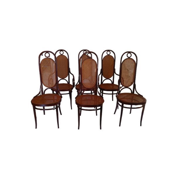 6er Set Stühle mit hoher Rückenlehne und Sitzfläche aus Stroh, Gebrüder Thonet Vienna von Gebrüder Thonet Vienna