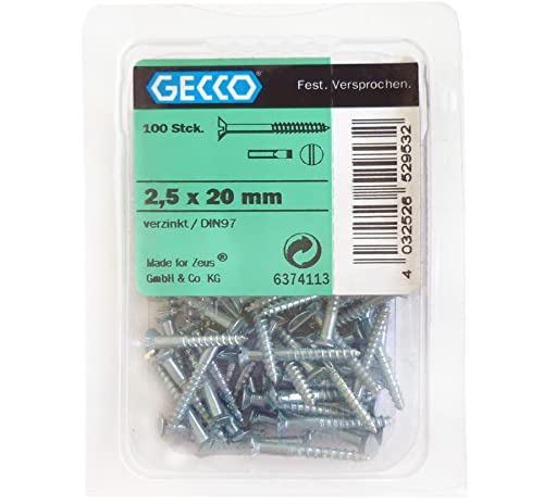 100 Stk. GECCO Holzschrauben DIN97 verzinkt 2,5x20mm Schlitz - 6374113 von Gecco