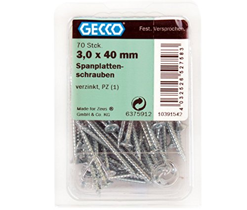 70 Stk. GECCO Holzschrauben Spanplattenschrauben verzinkt 3,0x40mm PZ1-6375912 von Gecco