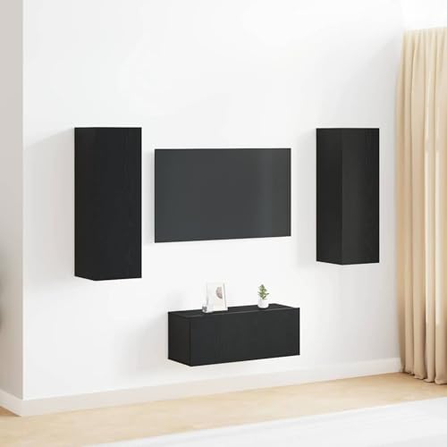 3-teiliges TV-Schrank-Wandmontage Schwarze Eiche aus technischem Holz, Moderne Wohnzimmer Schrankwand für Wohnzimmer Büro Loft-Wohnungen3393292 von Gecheer
