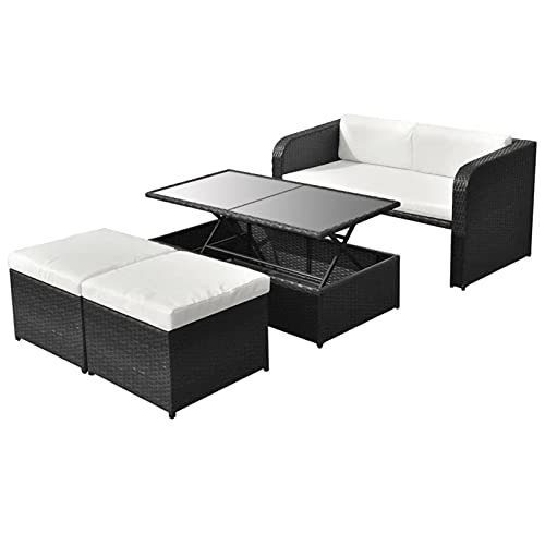 4-TLG. Garten-Lounge-Set mit Auflagen Poly Rattan Schwarz Möbelsets Lounge Garten-Set Sofa-Set Garnitur Gartenmöbel Couch-Set für Garten & Terrasse von Gecheer