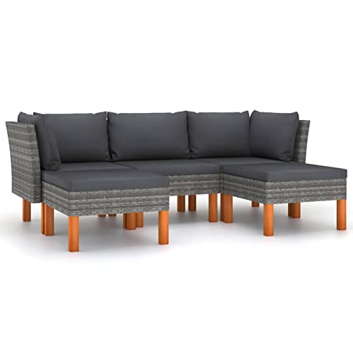 5-TLG. Garten-Lounge-Set mit Kissen Poly Rattan Grau Möbelsets Lounge Garten-Set Sofa-Set Garnitur Gartenmöbel Couch-Set für Garten & Terrasse von Gecheer