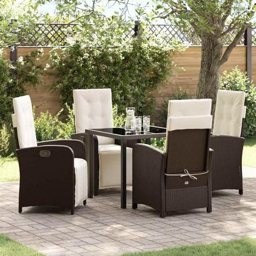 5-teiliges Garten-ESS-Set mit Kissen in Braun Rattan, Gartentisch Schwarz 80x80x73 cm aus gehärtetem Glas, Outdoor Essgruppe Sitzgruppe Esstisch Stühlen for Terrasse Garten Balkon3380317 5-teiliges Garten-ESS-Set mit Kissen in Braun Rattan, Gartentisch Schwarz 80x80x73 cm aus gehärtetem Glas, Outdoor Essgruppe Sitzgruppe Esstisch Stühlen for Terrasse Garten Balkon3380317 von Gecheer