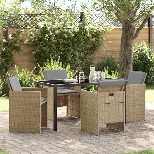 5-teiliges Garten Essset mit Kissen Beige Poly Rattan, Gartentisch Schwarz 140x80x73 cm Gehärtetes Glas, Outdoor Essgruppe Sitzgruppe Esstisch Stühlen for Terrasse Garten Balkon3380614 5-teiliges Garten Essset mit Kissen Beige Poly Rattan, Gartentisch Schwarz 140x80x73 cm Gehärtetes Glas, Outdoor Essgruppe Sitzgruppe Esstisch Stühlen for Terrasse Garten Balkon3380614 von Gecheer