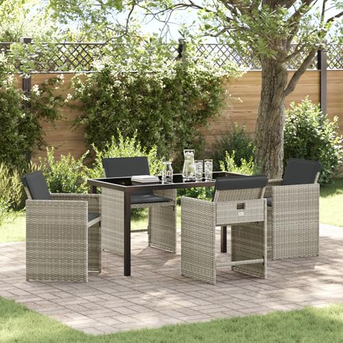 5-teiliges Gartenset mit Kissen, Hellgrau, aus Poly-Rattan, Garten Essgruppe Sitzgruppe Esstisch Stühlen for Garten Terrasse Balkon3380706 von Gecheer