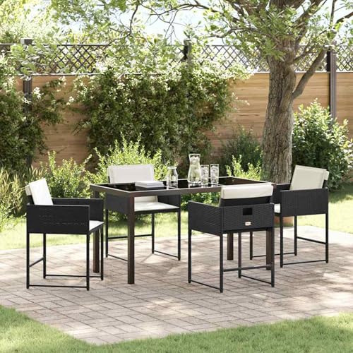 5-teiliges Gartenset mit Kissen aus schwarzem Poly-Rattan, Gartenmöbel Tisch und Stühle Set für Garten Terrasse Café Outdoor Essbereich3380005 5-teiliges Gartenset mit Kissen aus schwarzem Poly-Rattan, Gartenmöbel Tisch und Stühle Set für Garten Terrasse Café Outdoor Essbereich3380005 von Gecheer