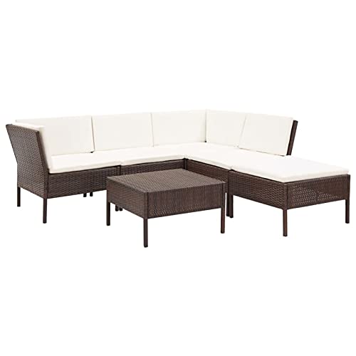 6-TLG. Garten-Lounge-Set mit Auflagen Poly Rattan Braun Möbelsets Lounge Garten-Set Sofa-Set Garnitur Gartenmöbel Couch-Set für Garten & Terrasse von Gecheer