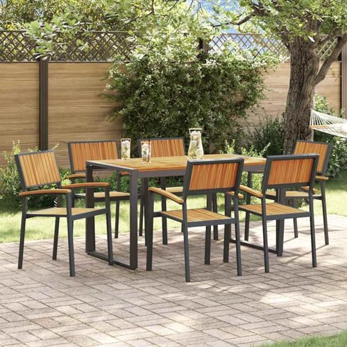 7-teilige Gartenset Massivholz Akazie und Metall, Gartenmöbel Tisch und Stühle Set für Garten Terrasse Café Outdoor Essbereich3284384 von Gecheer