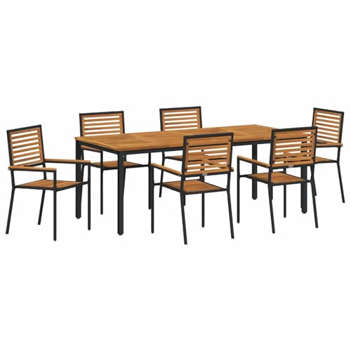 7-teiliges Gartenset Schwarz Poly Rattan Akazie, Essgruppe Sitzgruppe Outdoor Gartenmöbel Set für Terrasse Balkon Restaurant3365505 von Gecheer