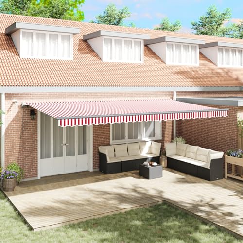 Automatische Einziehbare Markise mit LED Rot und Weiß Gestreift 600 x 300 cm, Markise Balkon Wasserdicht Terrassenüberdachung für Wohnmobil Terrasse Garten Café3331612 von Gecheer