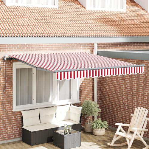 Automatische einziehbare Markise Rot und Weiß Streifen 350x250 cm, Markise Balkon Wasserdicht Terrassenüberdachung für Wohnmobil Terrasse Garten Café3330273 von Gecheer
