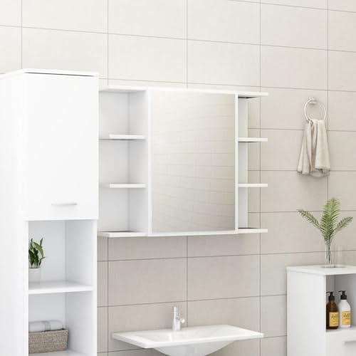 Bad-Spiegelschrank Weiß 80x20,5x64 cm Holzwerkstoff Moderner Badezimmerschrank Stauraum-Schrank mit Aufbewahrungsfächern für Waschbecken WC Gästebad Bad-Spiegelschrank Weiß 80x20,5x64 cm Holzwerkstoff Moderner Badezimmerschrank Stauraum-Schrank mit Aufbewahrungsfächern für Waschbecken WC Gästebad von Gecheer