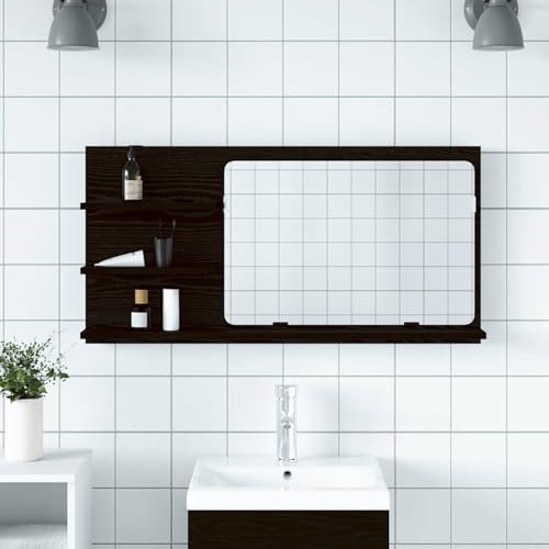 Badezimmer-Spiegelschrank Schwarze Eiche 90 x 11 x 45 cm Holzwerkstoff Badezimmerschrank Hängender Badschrank Aufbewahrungsschrank fürs Badezimmer von Gecheer