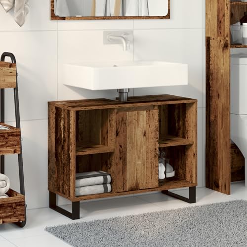Badezimmer-Waschtisch Altes Holz Spanplatte Mittel Moderner Badezimmerschrank für Waschtische Kleine Bäder Gäste-WC von Gecheer