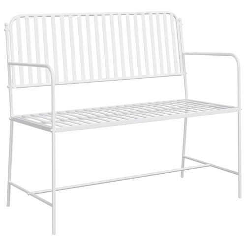 Bank Weiß Metall 103,5 x 51,5 x 90 cm Langlebig Gartenbank Adirondack Relaxsessel Gartenstuhl-Set Balkonstuhl für Terrasse Garten von Gecheer