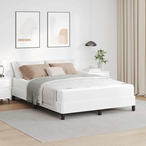 Bett Sonstiges Reinweiß 140 x 200 cm Kunstleder Modernes Polsterbett Gästebett für Schlafzimmer Gästehaus von Gecheer