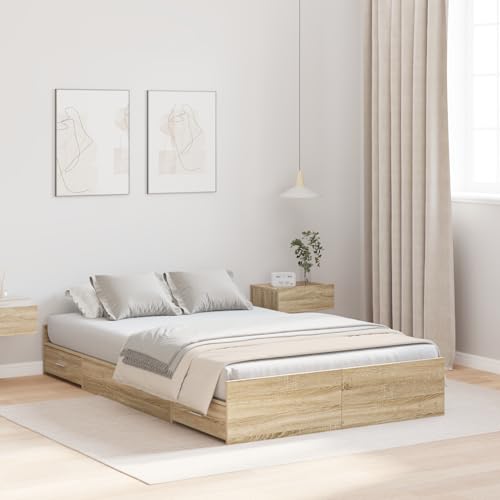 Bett mit Stauraum Sonoma Eiche 120 x 200 cm Holzwerkstoff Bettgestelle Rahmen Bett Holzbett für SchlafzimmerGästezimmer Bett mit Stauraum Sonoma Eiche 120 x 200 cm Holzwerkstoff Bettgestelle Rahmen Bett Holzbett für SchlafzimmerGästezimmer von Gecheer