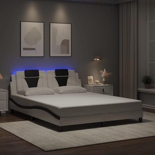 Bettgestell mit LED Weiß und Schwarz 160x200 cm Kunstleder, Bettgestelle Bett Doppelbett/Einzelbett für Schlafzimmer Gästezimmer Wohnheim Hotel3214035 Bettgestell mit LED Weiß und Schwarz 160x200 cm Kunstleder, Bettgestelle Bett Doppelbett/Einzelbett für Schlafzimmer Gästezimmer Wohnheim Hotel3214035 von Gecheer