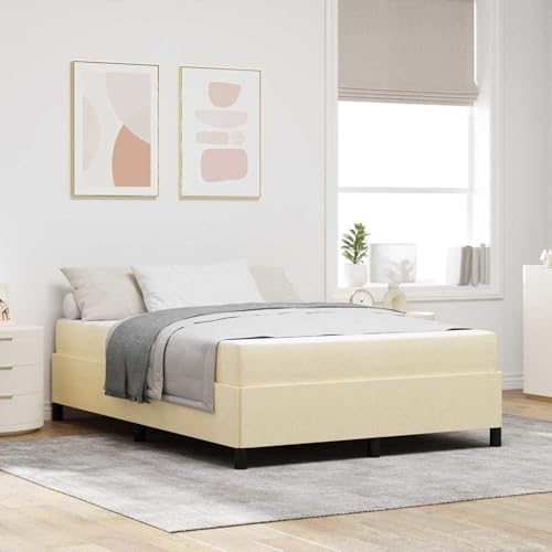 Boxspringbett Creme, Schwarz 140 x 200 cm Stoff, Ingenieurholz, Polsterbett Bett Stoffkopfteil für Gästezimmer Schlafzimmer Gästehaus Apartment3398869 von Gecheer