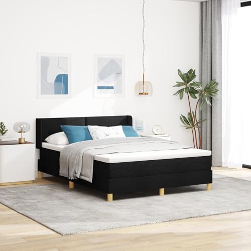 Boxspringbett mit Kopfteil Schwarz 140 x 200 cm Polsterung, Polsterbett Bett Stoffkopfteil für Gästezimmer Schlafzimmer Gästehaus Apartment3341295 von Gecheer
