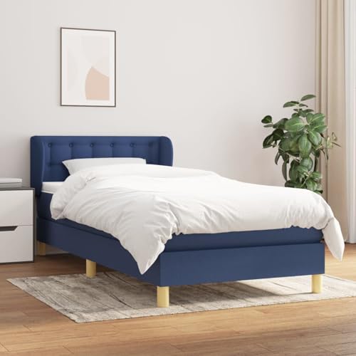 Boxspringbett mit Matratze Blau 100x200 cm Stoff, Modernes Gästebett für Stilvoll Schlafzimmer Gästehaus3127107 von Gecheer