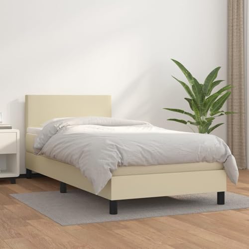 Boxspringbett mit Matratze Creme 100x200 cm Kunstleder, Modernes Gästebett für Stilvoll Schlafzimmer Gästehaus3140989 von Gecheer