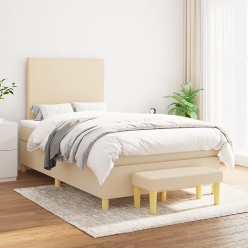 Boxspringbett mit Matratze Creme 120x200 cm Stoff, Polsterbett Bett Stoffkopfteil für Gästezimmer Schlafzimmer Gästehaus Apartment3136986 von Gecheer