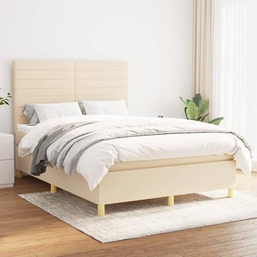 Boxspringbett mit Matratze Creme 140x190 cm Stoff, Modernes Gästebett für Stilvoll Schlafzimmer Gästehaus3142414 von Gecheer