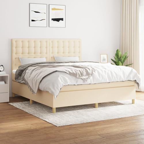Boxspringbett mit Matratze Creme 180x200 cm Stoff, Polsterbett Bett Stoffkopfteil für Gästezimmer Schlafzimmer Gästehaus Apartment3142678 von Gecheer